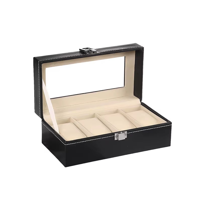 Wellzone Glass Lid PU Leather Watches Display Case Storage Boxes Mens Watch Organizer Multiple Slots Watch Box for Men