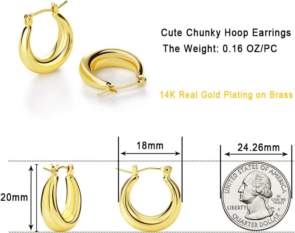 Chunky Gold Hoop Earrings for Women Cute Fashion Hypoallergenic Earrings Minimalist Jewelry Gift