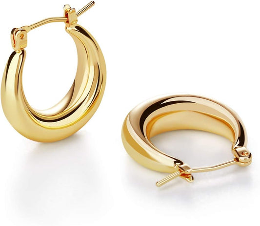 Chunky Gold Hoop Earrings for Women Cute Fashion Hypoallergenic Earrings Minimalist Jewelry Gift