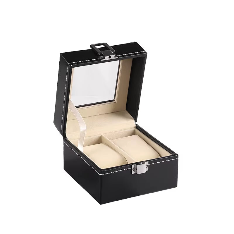 Wellzone Glass Lid PU Leather Watches Display Case Storage Boxes Mens Watch Organizer Multiple Slots Watch Box for Men