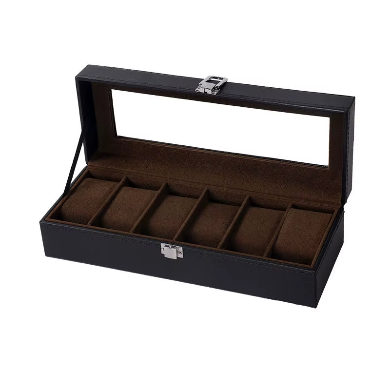 Wellzone Glass Lid PU Leather Watches Display Case Storage Boxes Mens Watch Organizer Multiple Slots Watch Box for Men