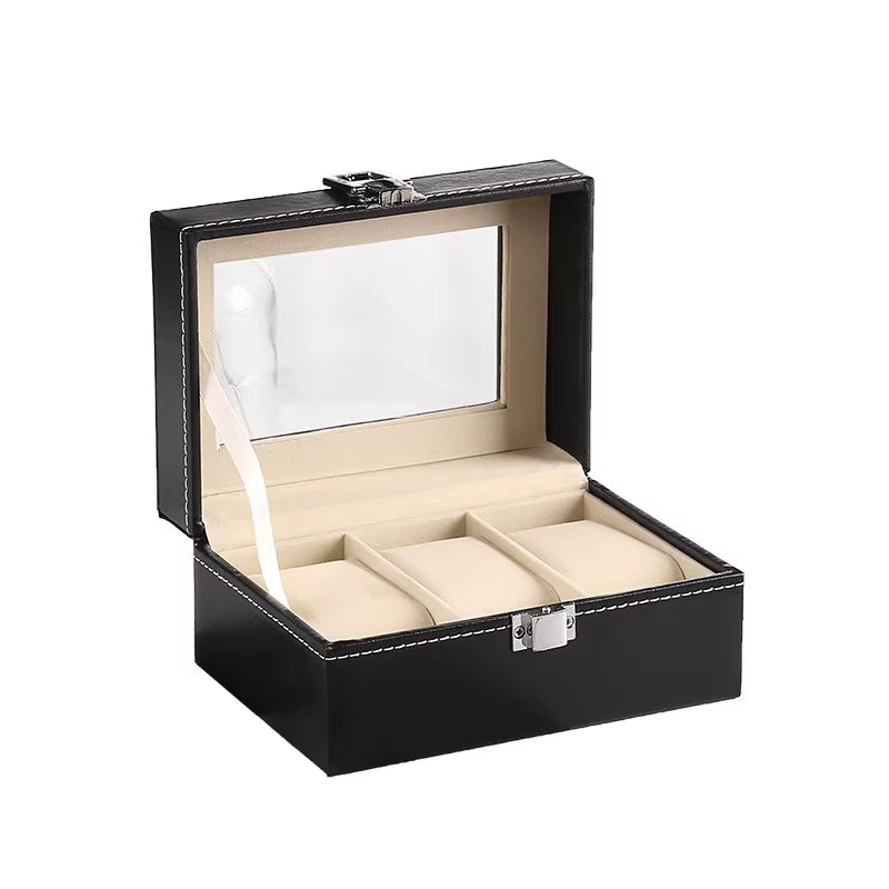 Wellzone Glass Lid PU Leather Watches Display Case Storage Boxes Mens Watch Organizer Multiple Slots Watch Box for Men