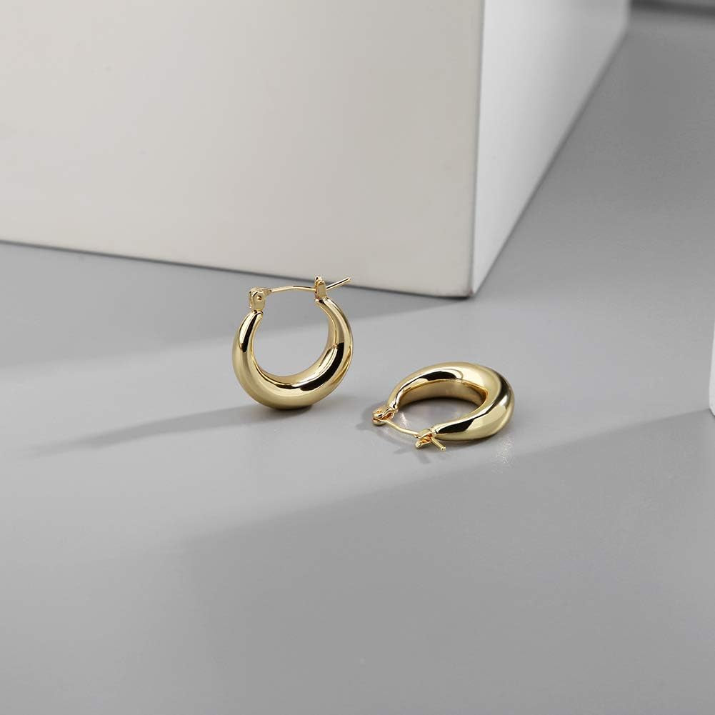 Chunky Gold Hoop Earrings for Women Cute Fashion Hypoallergenic Earrings Minimalist Jewelry Gift