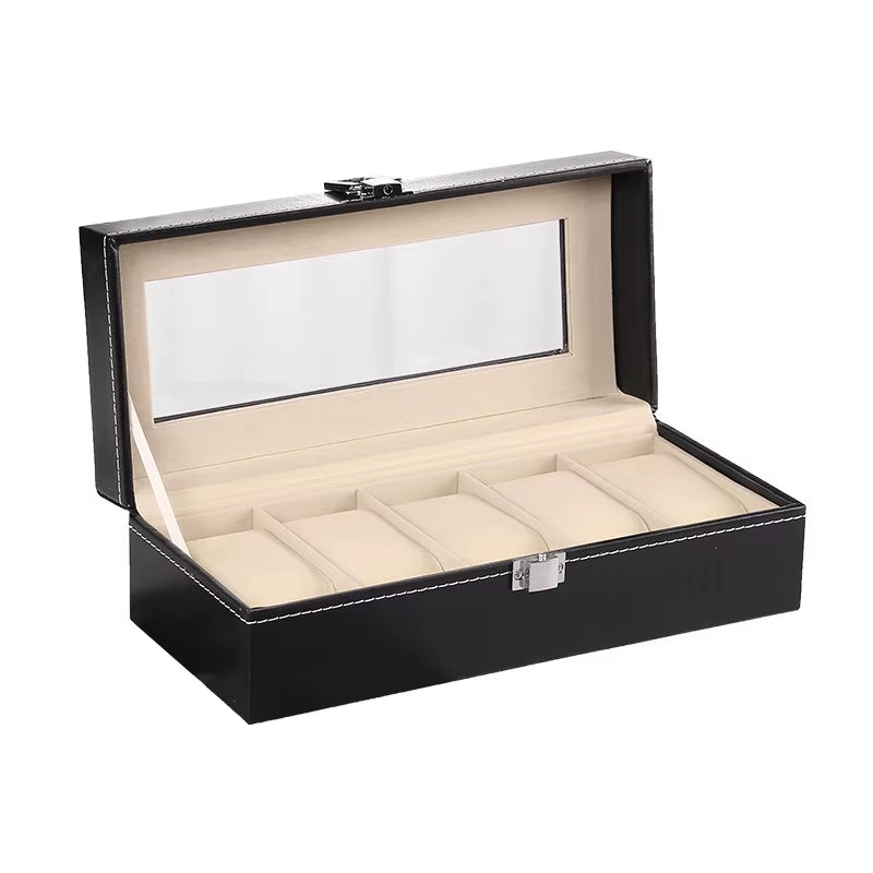 Wellzone Glass Lid PU Leather Watches Display Case Storage Boxes Mens Watch Organizer Multiple Slots Watch Box for Men